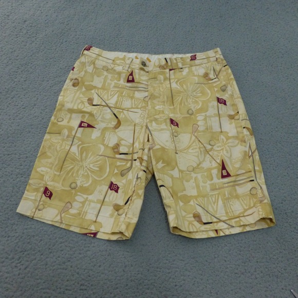Loudmouth Golf Other - Loudmouth Golf Shorts Mens 36 Tan Floral Golf Club Flag Novelty Print Stretch